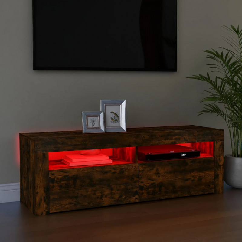 Szafka pod TV z oświetleniem LED, przydymiony dąb, 120x35x40 cm