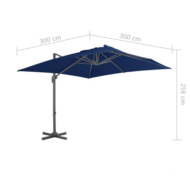 Parasol wiszący z aluminiowym słupkiem, 3x3 m, niebieski
