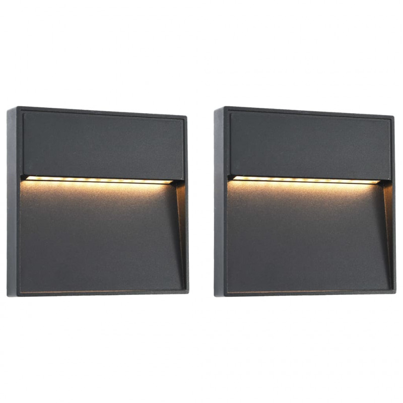 Lampy ścienne zewnętrzne LED, 2 szt., 3 W, czarne, kwadratowe