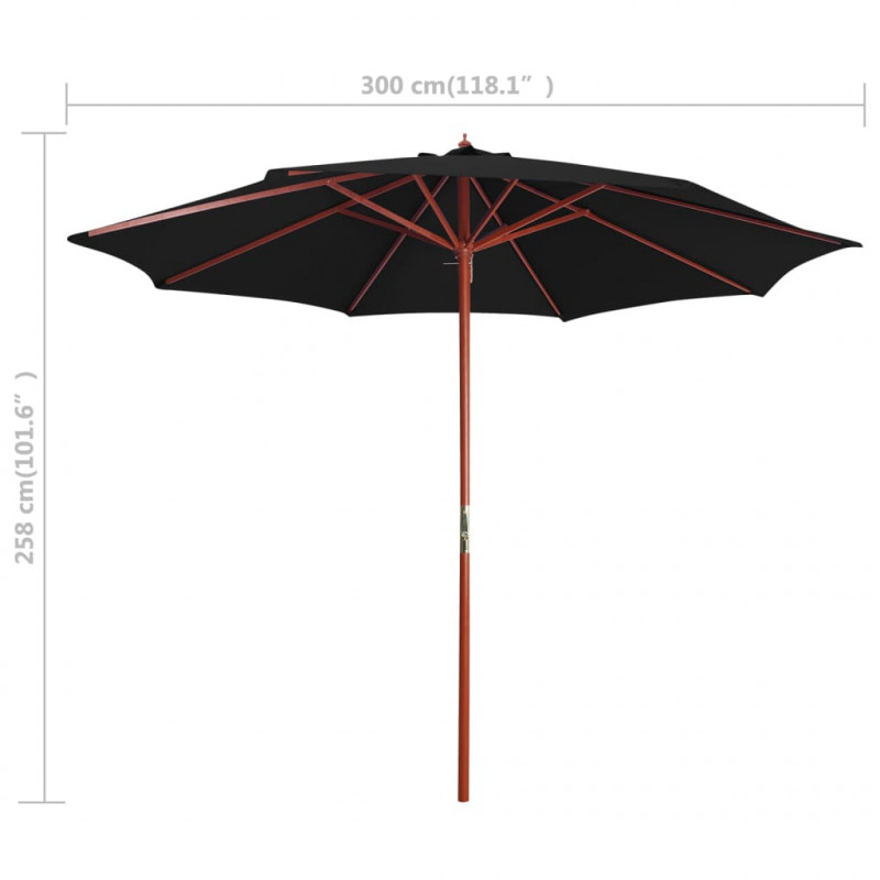Parasol ogrodowy na drewnianym słupku, 300x258 cm, czarny