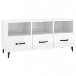 Szafka pod TV, wysoki połysk, biała, 102x35x50 cm