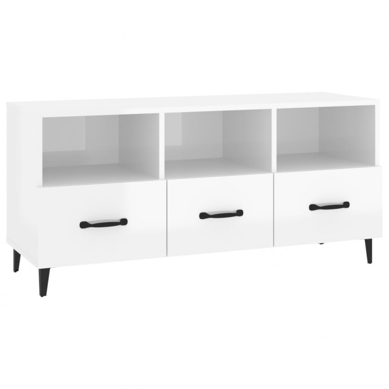 Szafka pod TV, wysoki połysk, biała, 102x35x50 cm
