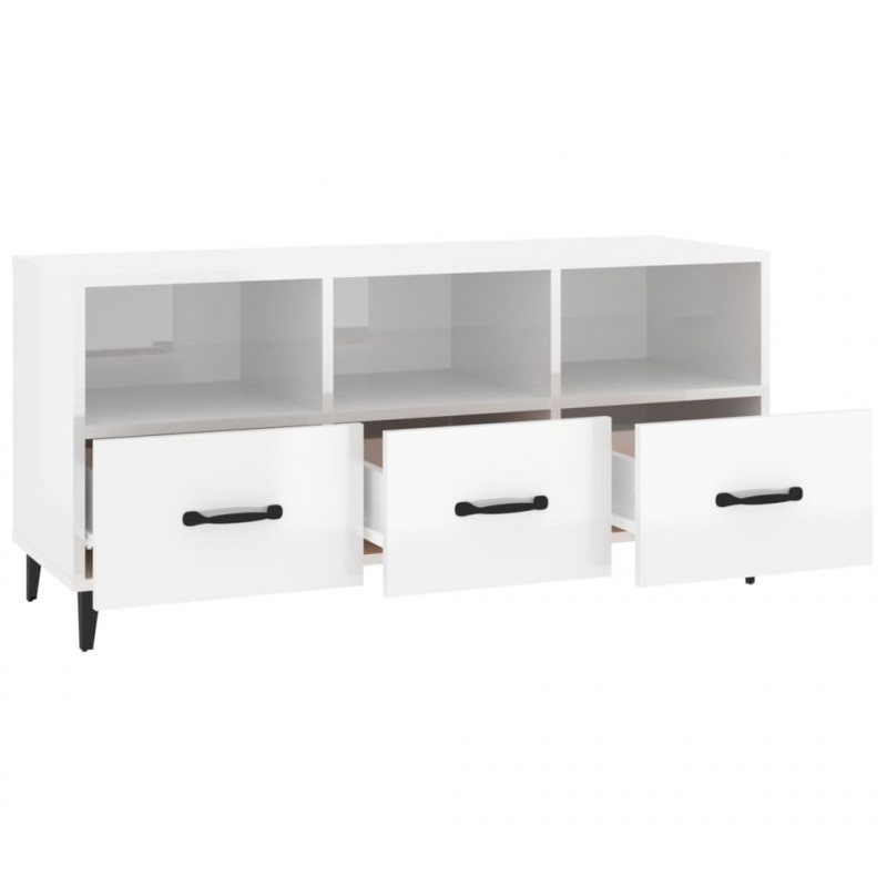 Szafka pod TV, wysoki połysk, biała, 102x35x50 cm