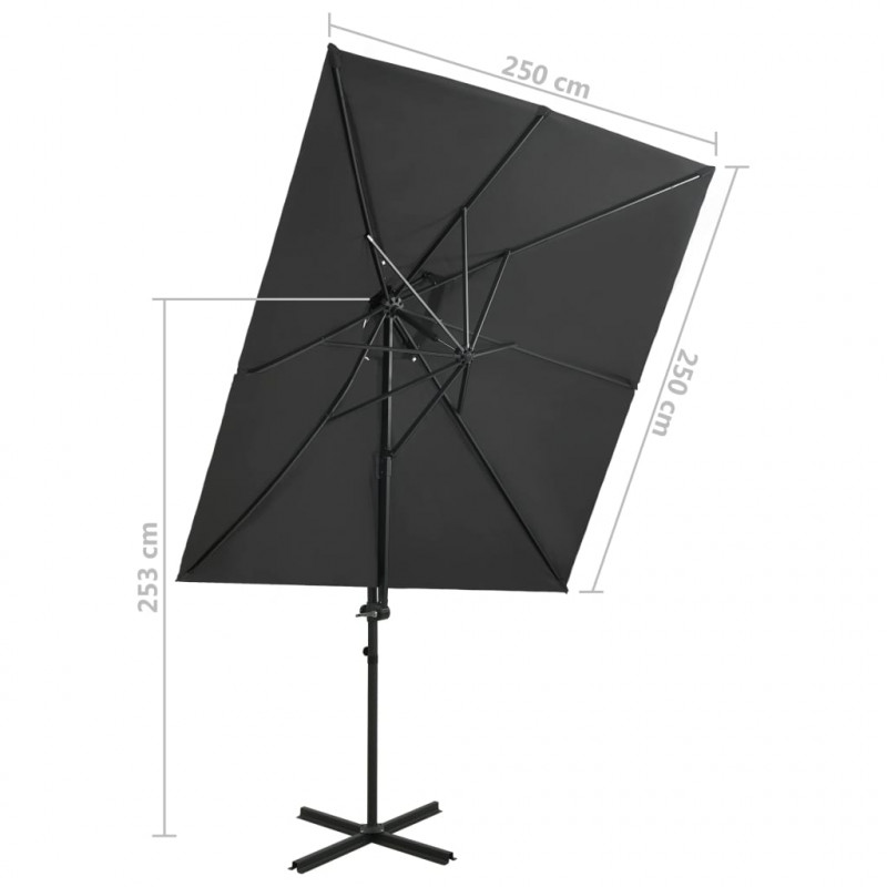 Parasol wiszący z podwójną czaszą, 250x250 cm, antracytowy