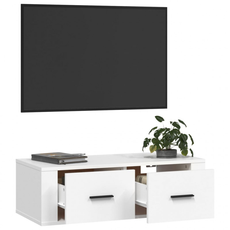 Wisząca szafka TV, biała 80x36x25 cm materiał drewnopochodny