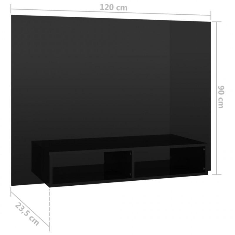 Wisząca szafka pod TV, czarna, wysoki połysk, 120x23,5x90 cm
