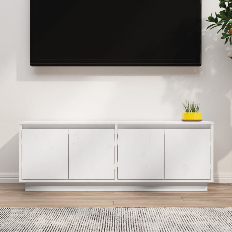 Szafka pod telewizor, biała, 110x34x40 cm, lite drewno sosnowe