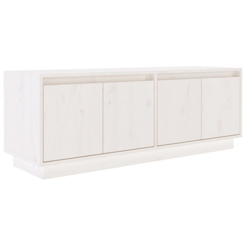 Szafka pod telewizor, biała, 110x34x40 cm, lite drewno sosnowe
