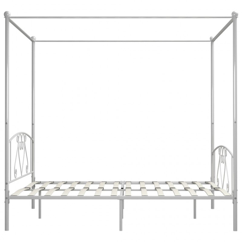 Rama łóżka z baldachimem, biała, metalowa, 200 x 200 cm