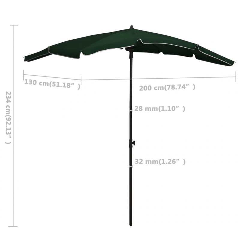 Parasol ogrodowy na słupku, 200x130 cm, zielony