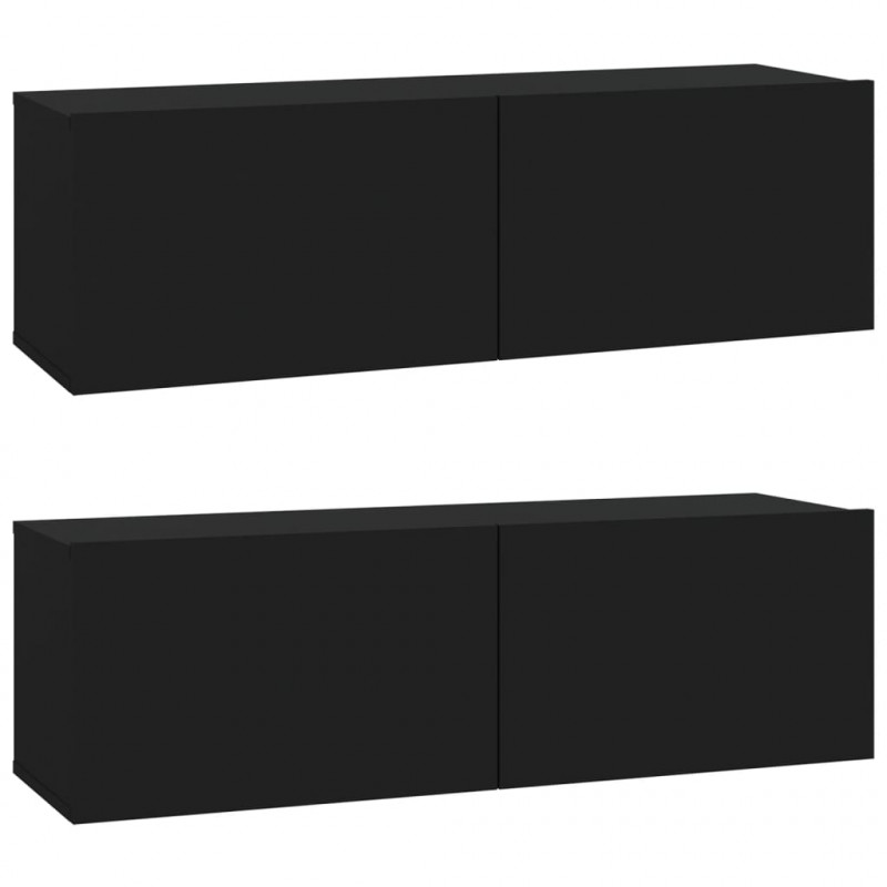 Szafki ścienne pod TV, 2 szt., czarne, 100x30x30 cm