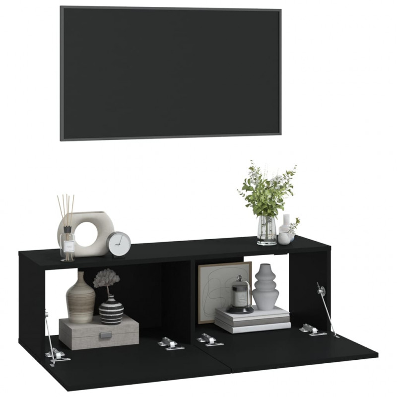 Szafki ścienne pod TV, 2 szt., czarne, 100x30x30 cm