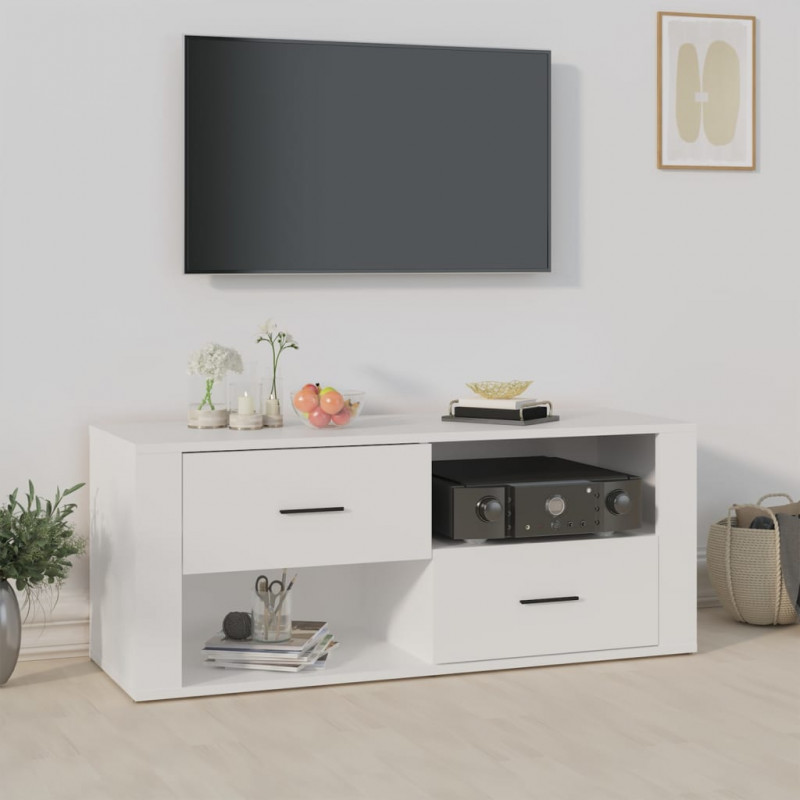 Szafka pod TV, biała, 100x35x40 cm, materiał drewnopochodny