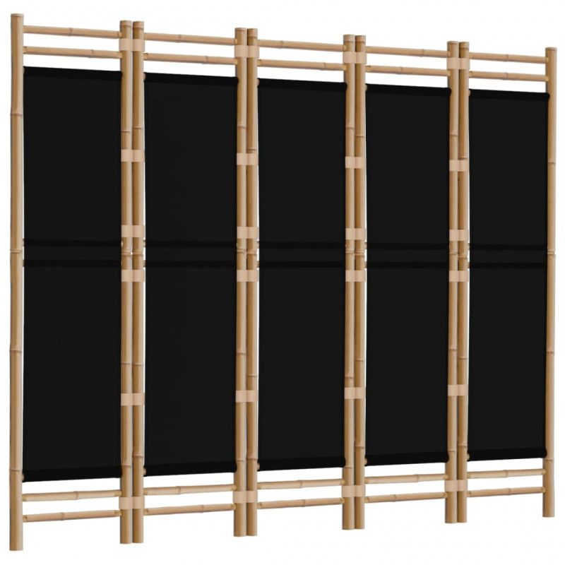 Składany parawan 5-panelowy, 200 cm, bambus i płótno