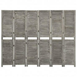 Parawan 6-panelowy, szary, 214x166 cm, lite drewno