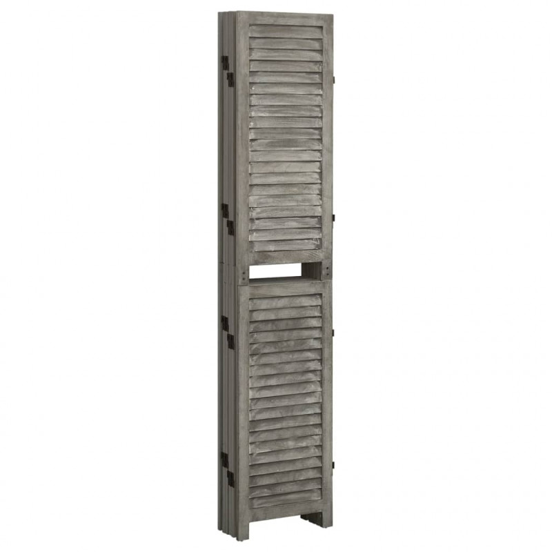 Parawan 6-panelowy, szary, 214x166 cm, lite drewno