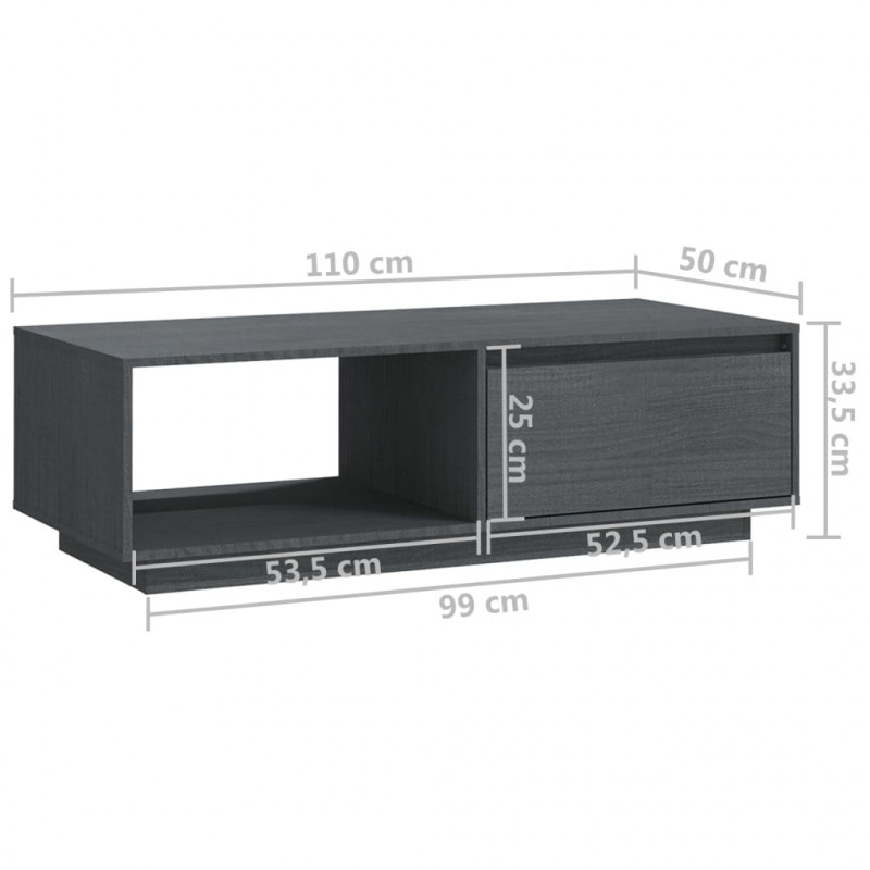 Stolik kawowy, szary, 110x50x33,5 cm, lite drewno sosnowe