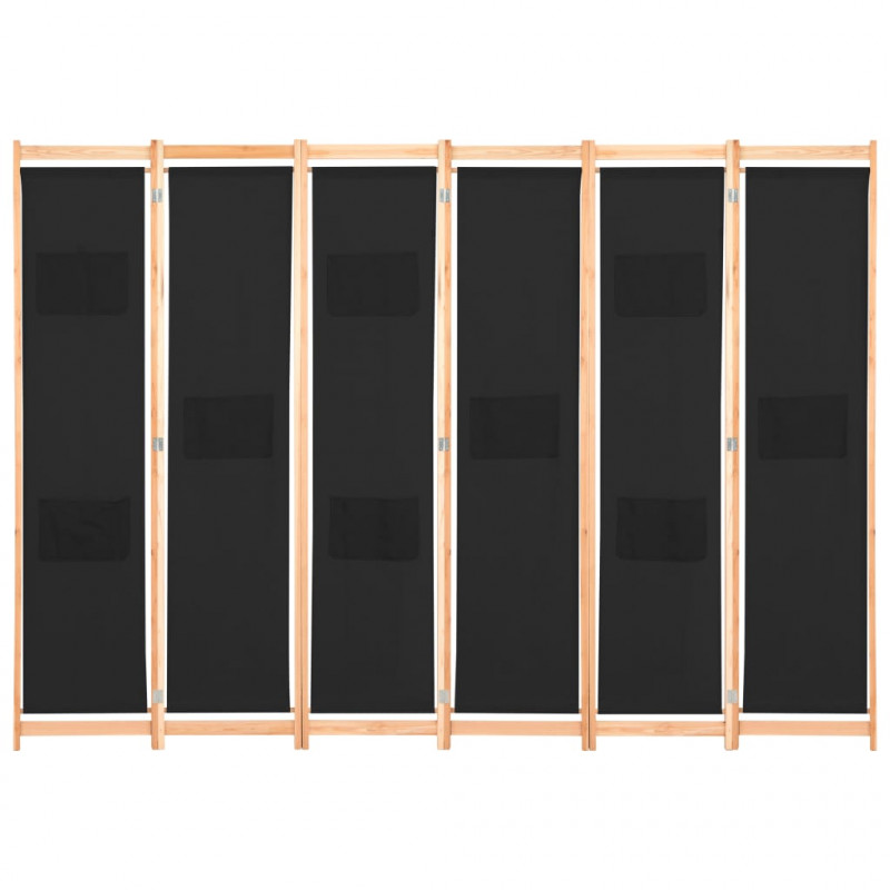 Parawan 6-panelowy, czarny, 240 x 170 x 4 cm, tkanina