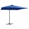 Parasol wiszący z LED i stalowym słupkiem 250x250 cm, niebieski