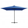Parasol wiszący z LED i stalowym słupkiem 250x250 cm, niebieski