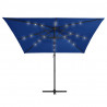 Parasol wiszący z LED i stalowym słupkiem 250x250 cm, niebieski
