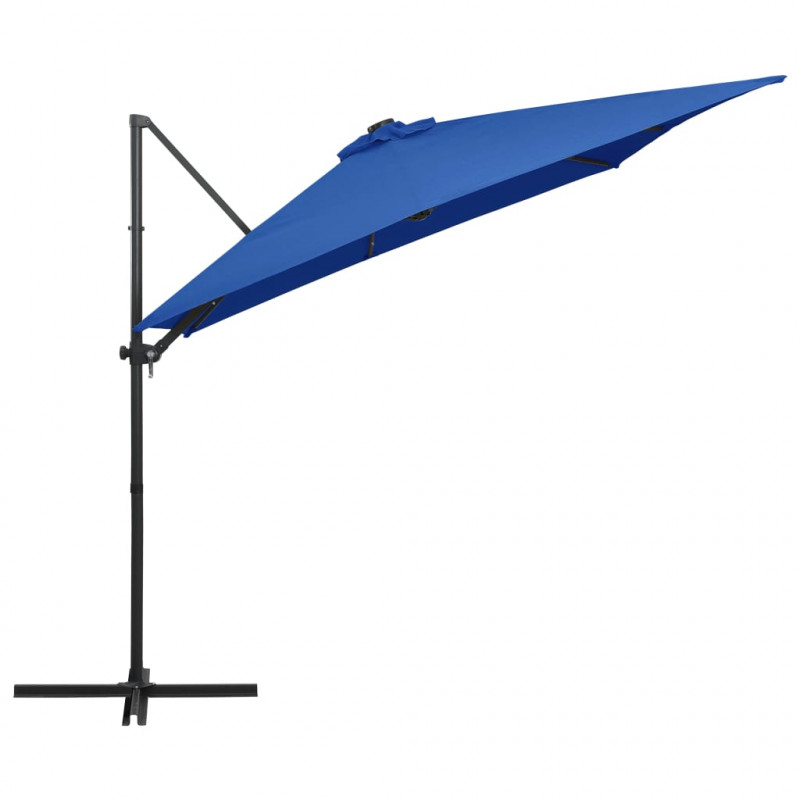 Parasol wiszący z LED i stalowym słupkiem 250x250 cm, niebieski