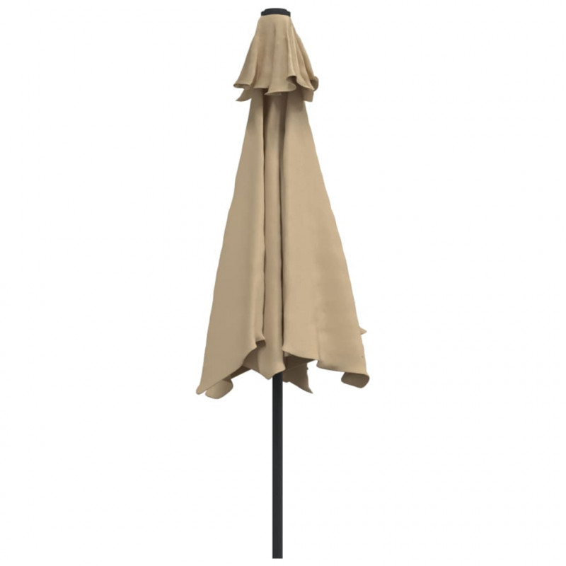 Parasol ogrodowy z LED i stalowym słupkiem, 300 cm, kolor taupe