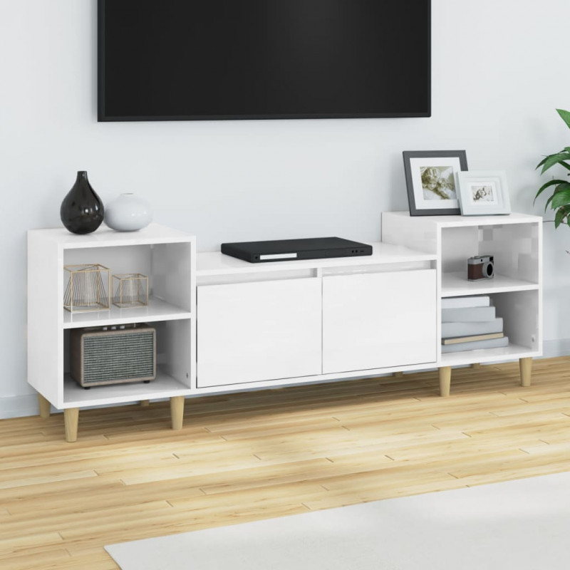Szafka pod TV, wysoki połysk, biała, 160x35x55 cm