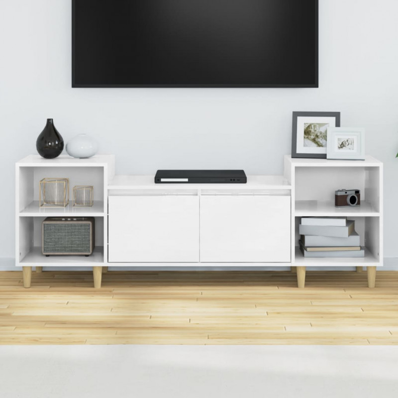 Szafka pod TV, wysoki połysk, biała, 160x35x55 cm