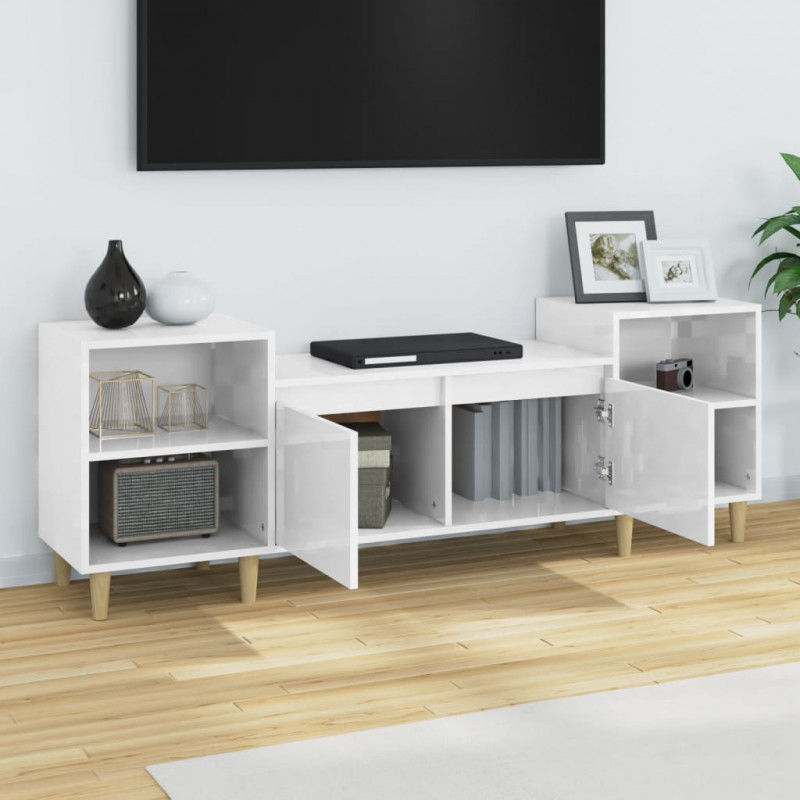 Szafka pod TV, wysoki połysk, biała, 160x35x55 cm