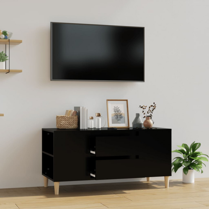 Szafka pod TV, czarna, 102x44,5x50 cm, materiał drewnopochodny