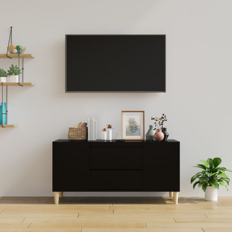 Szafka pod TV, czarna, 102x44,5x50 cm, materiał drewnopochodny