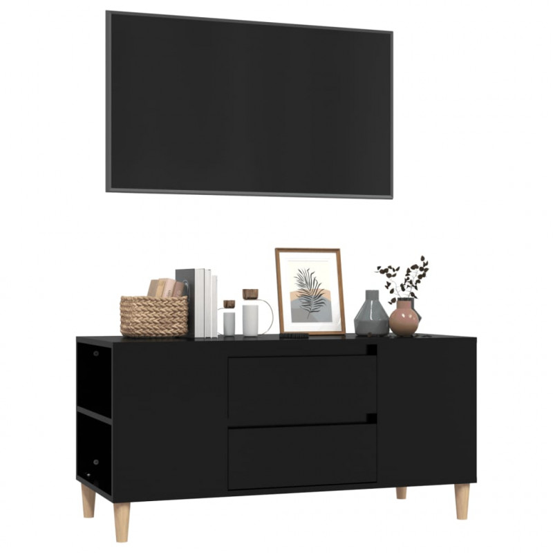 Szafka pod TV, czarna, 102x44,5x50 cm, materiał drewnopochodny