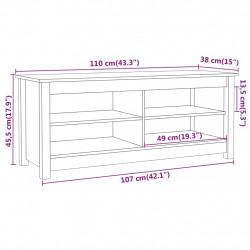 Szafka na buty, biała, 110x38x45,5 cm, lite drewno sosnowe