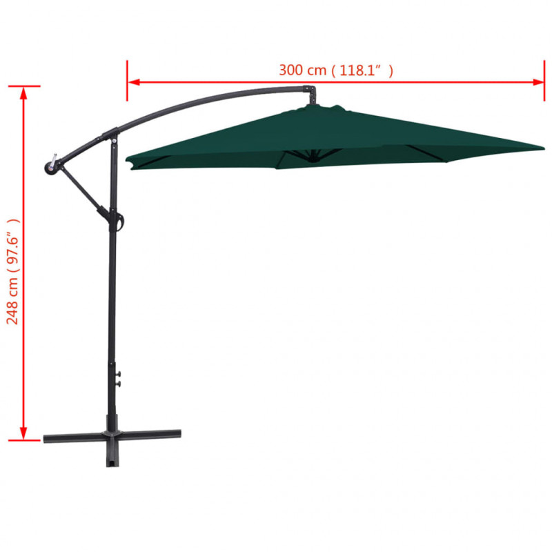 Parasol na wysięgniku 3 m, zielony