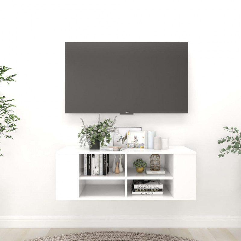 Wisząca szafka TV, biała, 102x35x35 cm, materiał drewnopochodny
