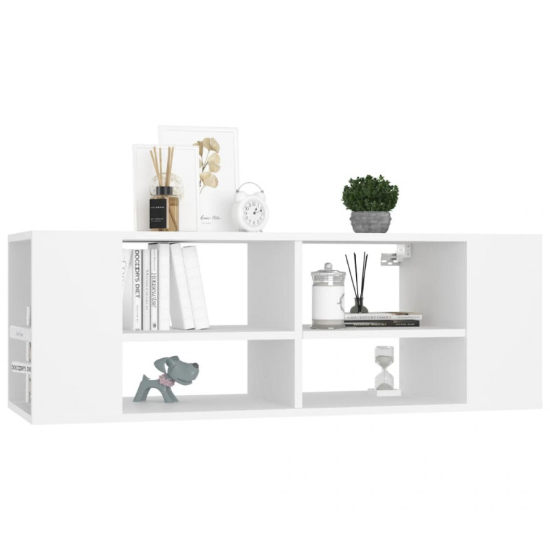 Wisząca szafka TV, biała, 102x35x35 cm, materiał drewnopochodny