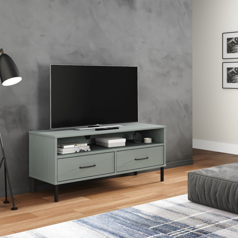 Szafka pod TV OSLO, metalowe nóżki, szara, sosnowa