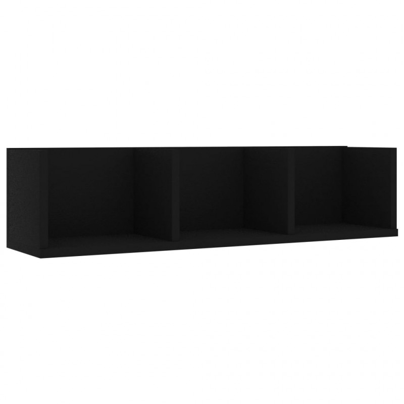 Półka na płyty CD, czarna, 75x18x18 cm, materiał drewnopochodny