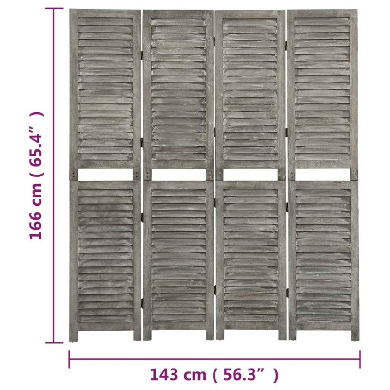 Parawan 4-panelowy, szary, 143x166 cm, lite drewno