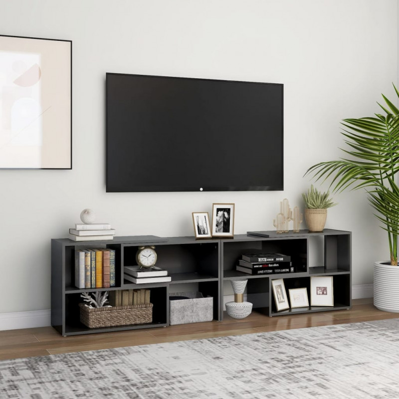 Szafka pod TV, szara, wysoki połysk, 149x30x52 cm