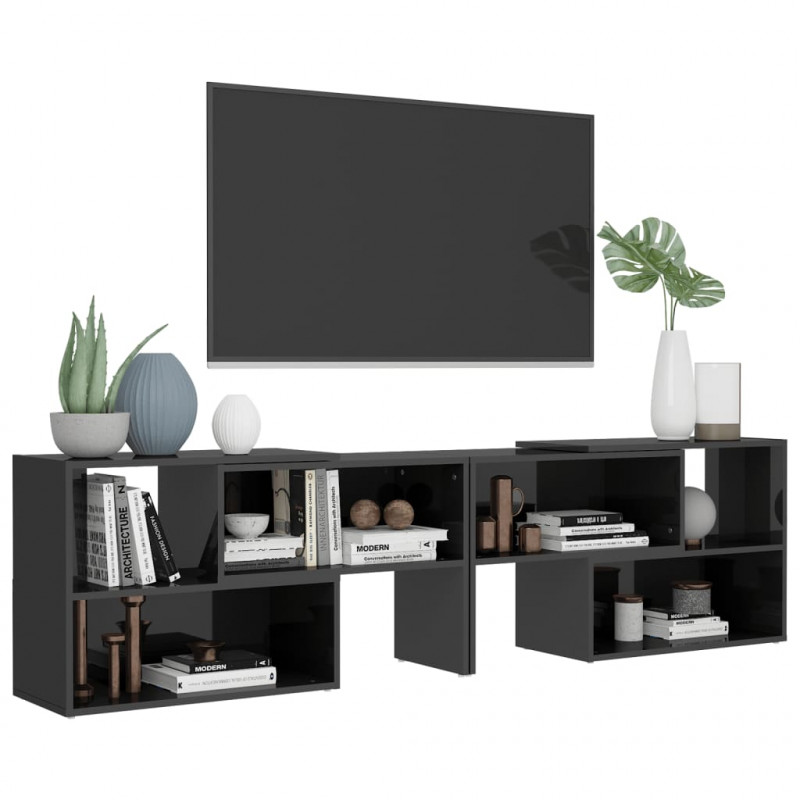 Szafka pod TV, szara, wysoki połysk, 149x30x52 cm