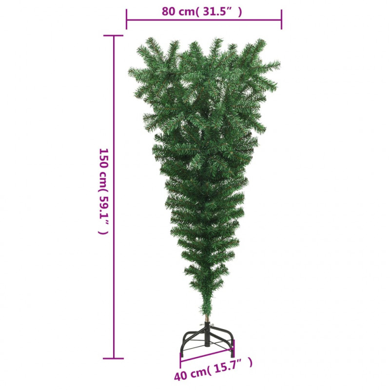 Odwrócona, sztuczna choinka ze stojakiem, zielona, 150 cm