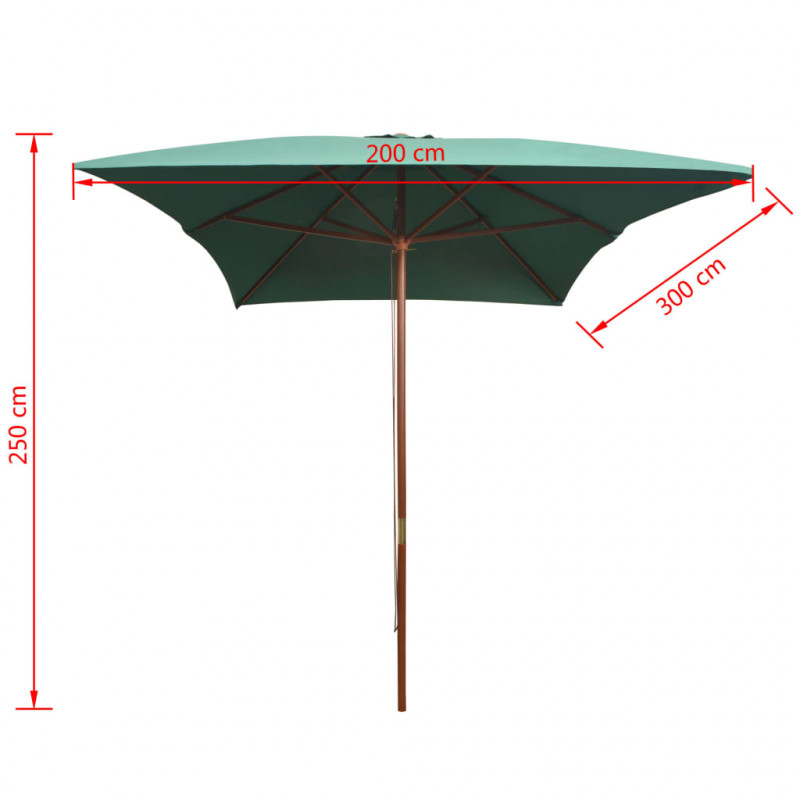 Parasol ogrodowy, 200x300 cm, drewniany stelaż, zielony
