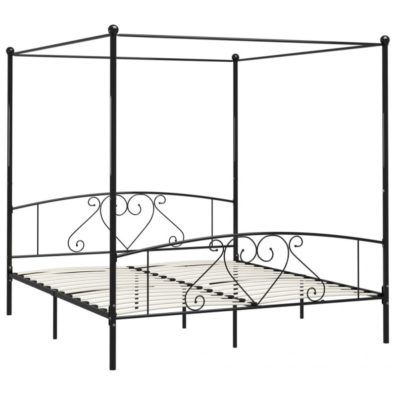 Rama łóżka z baldachimem, czarna, metalowa, 200 x 200 cm
