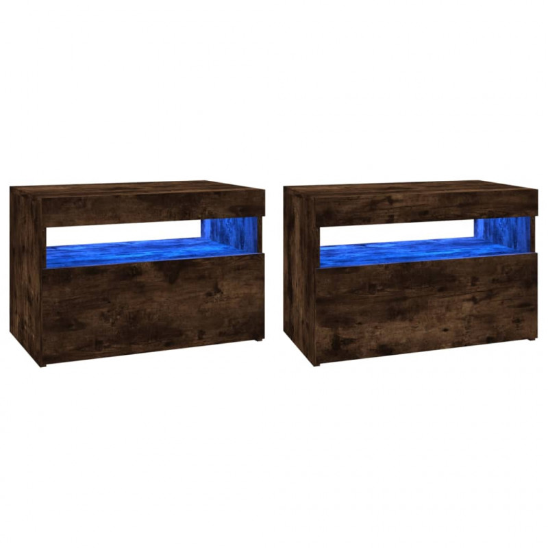 Szafki pod TV z LED, 2 szt., przydymiony dąb, 60x35x40 cm