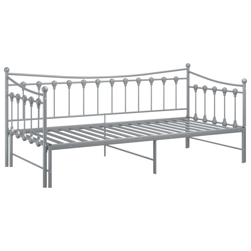 Sofa z wysuwaną ramą łóżka, szara, metalowa, 90x200 cm
