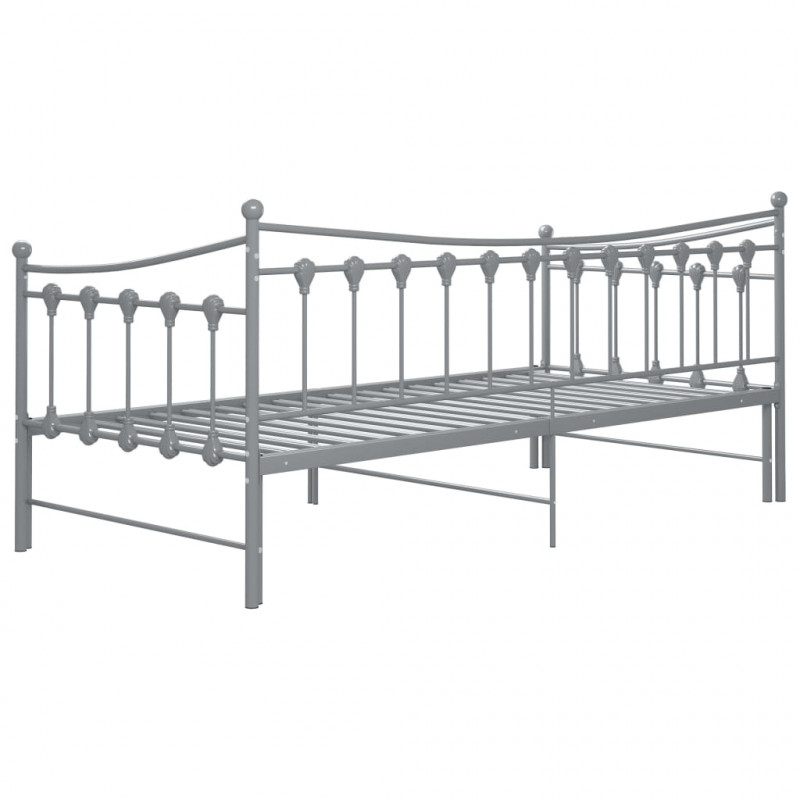 Sofa z wysuwaną ramą łóżka, szara, metalowa, 90x200 cm