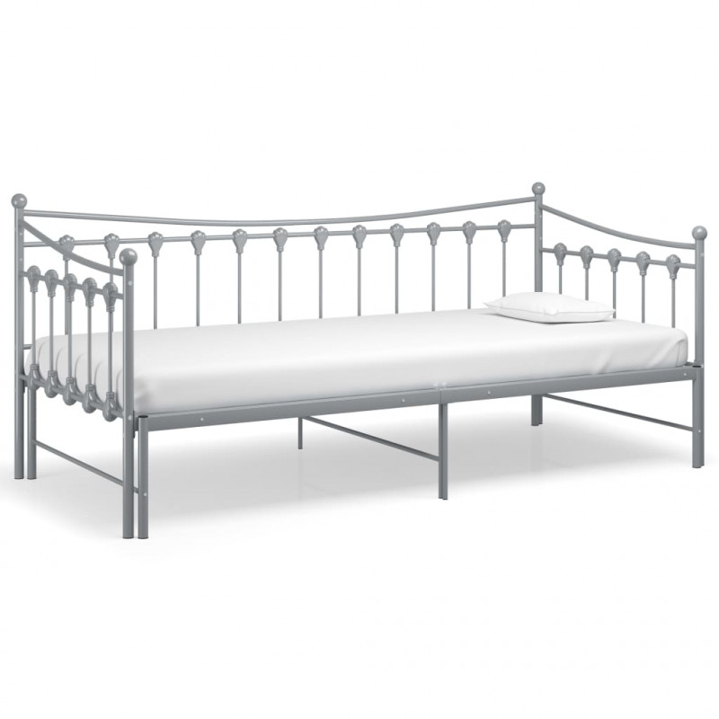 Sofa z wysuwaną ramą łóżka, szara, metalowa, 90x200 cm