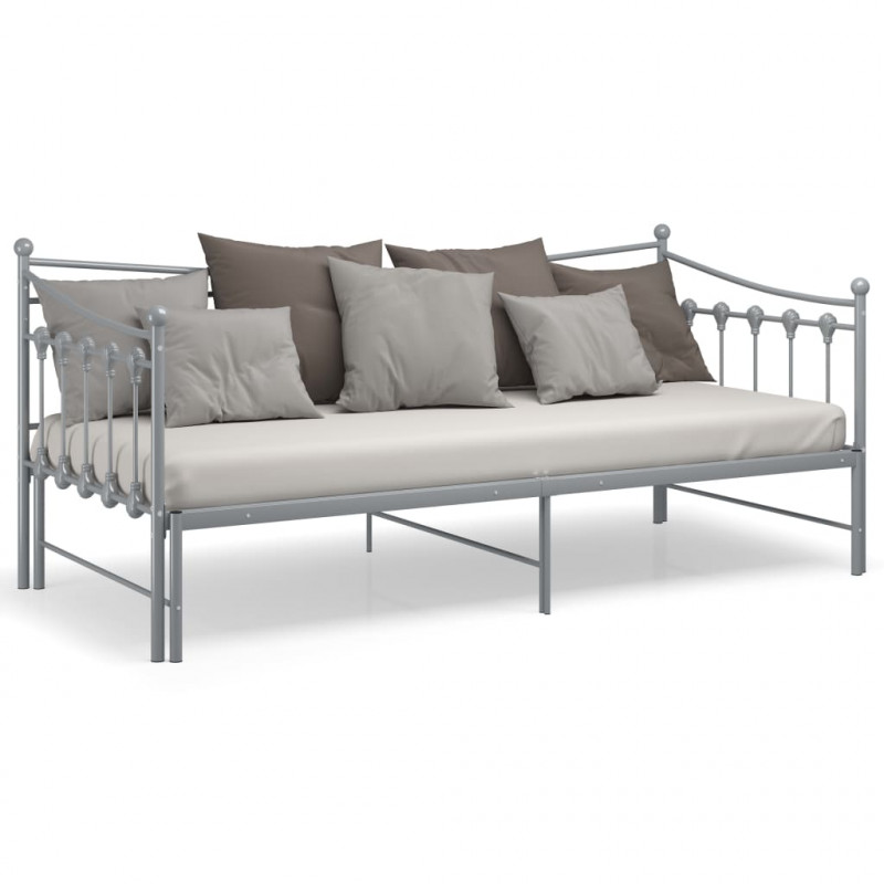 Sofa z wysuwaną ramą łóżka, szara, metalowa, 90x200 cm